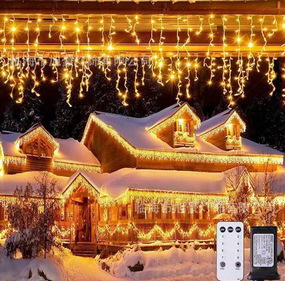 LED Icicle Light 10x0.6m 400 LEDs, Warm White, 220V EU Plug (Togo Standard)